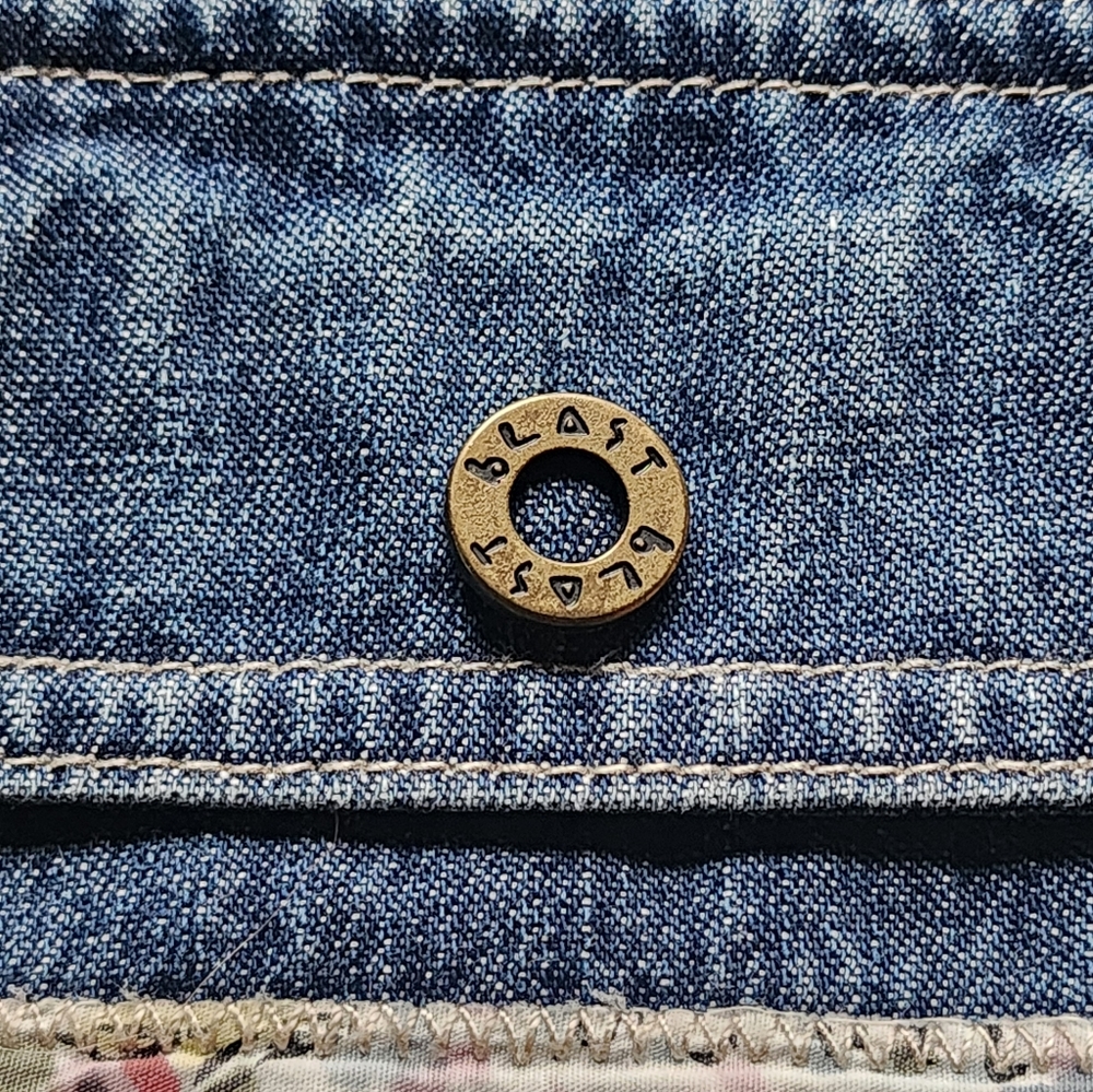 Denim Shacket Jacket Blast Blues Patch L Vintage? - Picture 5 of 12
